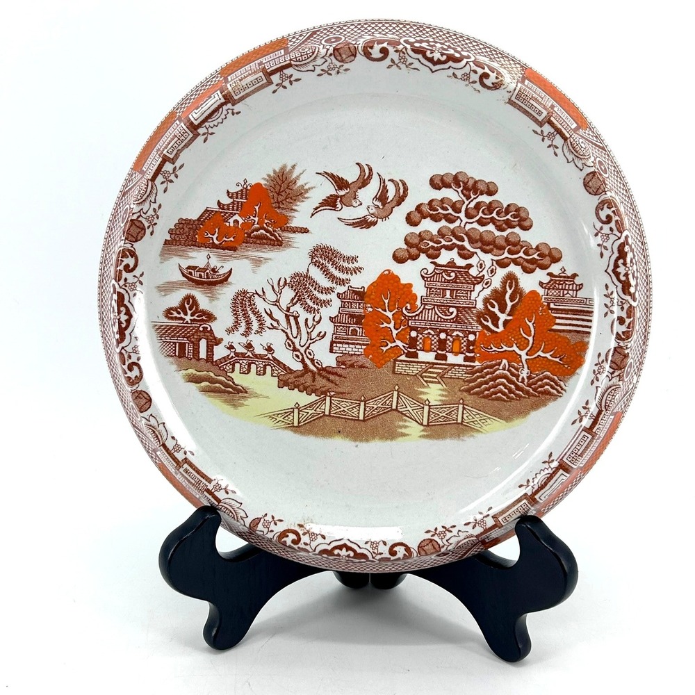 Gibson and Sons Red Orange Willow Pattern Plate Transferware England 9in